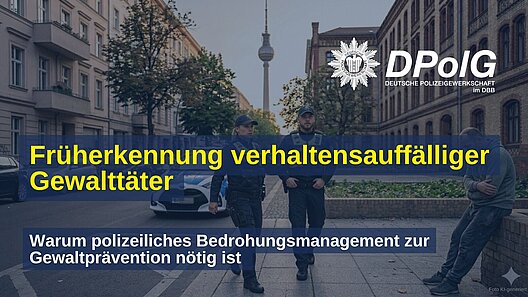 Polizeibeamte im Einsatz bei einer potenziell gefährlichen Person – Symbolbild für Früherkennung, Risikoanalyse und Bedrohungsmanagement im Kontext psychisch bzw. verhaltensauffälliger Gewalttäter.