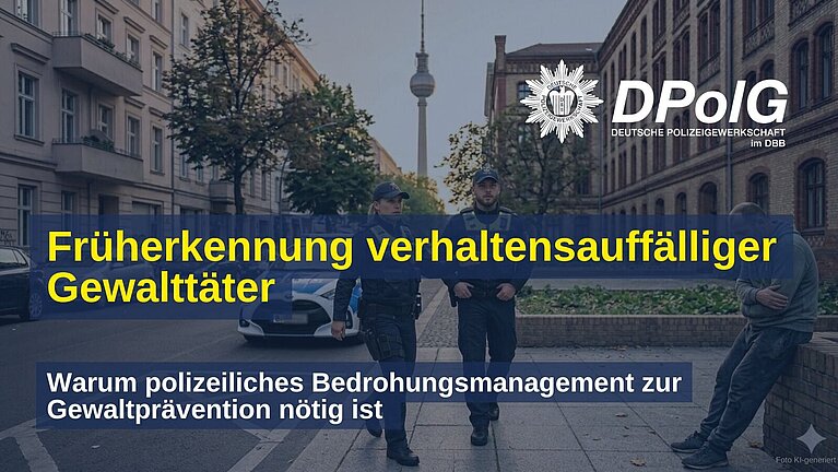 Polizeibeamte im Einsatz bei einer potenziell gefährlichen Person – Symbolbild für Früherkennung, Risikoanalyse und Bedrohungsmanagement im Kontext psychisch bzw. verhaltensauffälliger Gewalttäter.