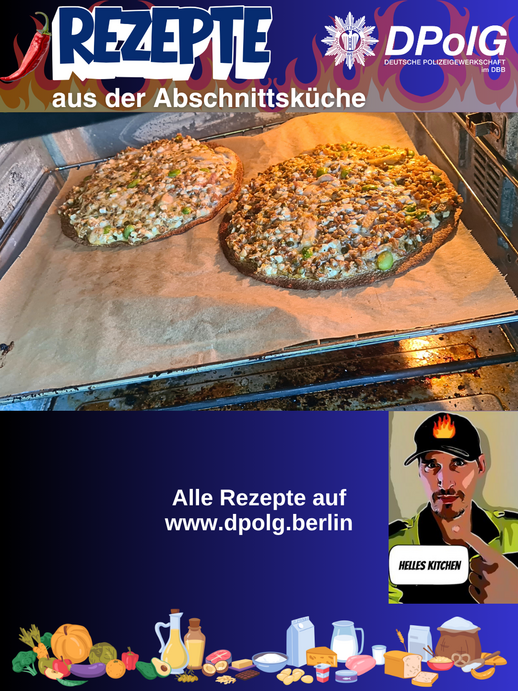 Protein-Wraps mit Frischkäse und Protein-Bowl im Backofen der Dienststellenküche, während der Backzeit in der Polizei Berlin.