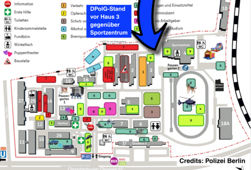 Lageplan zum TdoT Polizei Berlin in Ruhleben 2025 mit dem Standort der DPolG Berlin