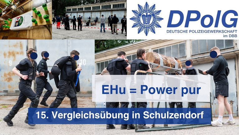 Übung beim 15. Vergleichswettkampf der Einsatzhundertschaften EHu in Schulzendorf im Sommer 2024 Symbolbild Collage