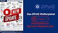 Header image for the English-language DPolG weapons poster. On the left, the updated English weapons poster is shown with the notice “New Update”. On the right, the DPolG logo, the heading “Das DPolG Waffenplakat”, and the note “English – Information on German Weapons Act” appear on a blue background.