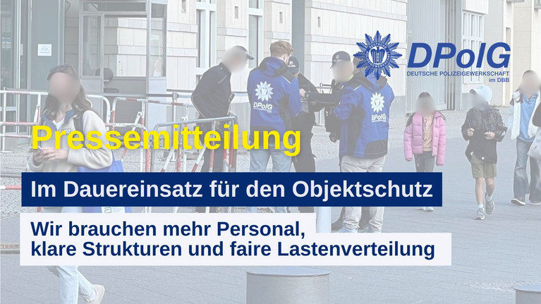 die Deutsche Polizeigewerkschaft (DPolG) Berlin warnt eindringlich: "Die Belastung durch den Objektschutz hat ein unhaltbares Maß erreicht", sagt der DPolG Landesvorsitzende Bodo Pfalzgraf. Während immer mehr Gebäude gesichert werden müssen, fehlt es an Personal, Strukturen und Unterstützung. Sie stellt 5 Forderungen auf.