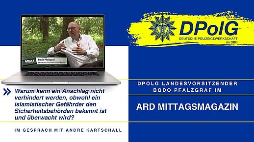 DPolG-Landesvorsitzender Bodo Pfalzgraf im ARD-Mittagsmagazin im Gespräch über die Überwachung islamistischer Gefährder und die Grenzen der Terrorismusabwehr in Berlin.
