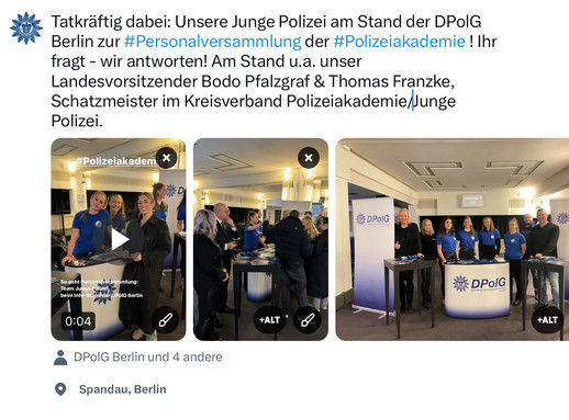 Tatkräftig dabei: Unsere Junge Polizei im Januar 2024 am Stand der DPolG Berlin zur Personalversammlung der Polizeiakademie! Ihr fragt - wir antworten! 