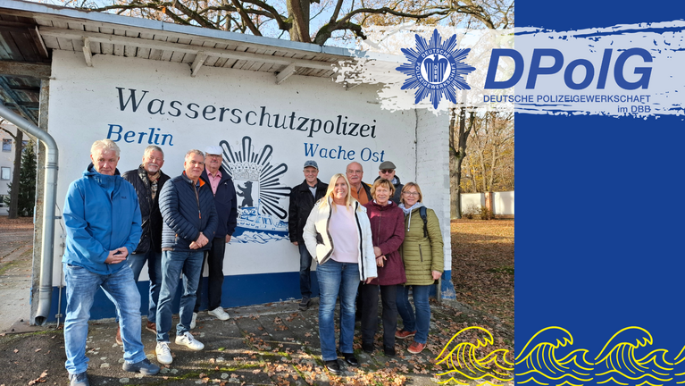 Die Ü55er - die Senioren- der DPolG Berlin besuchen die Wasserschutzpolizei Ost hier auf dem Gelände der Wache Ost am Baumschulenweg