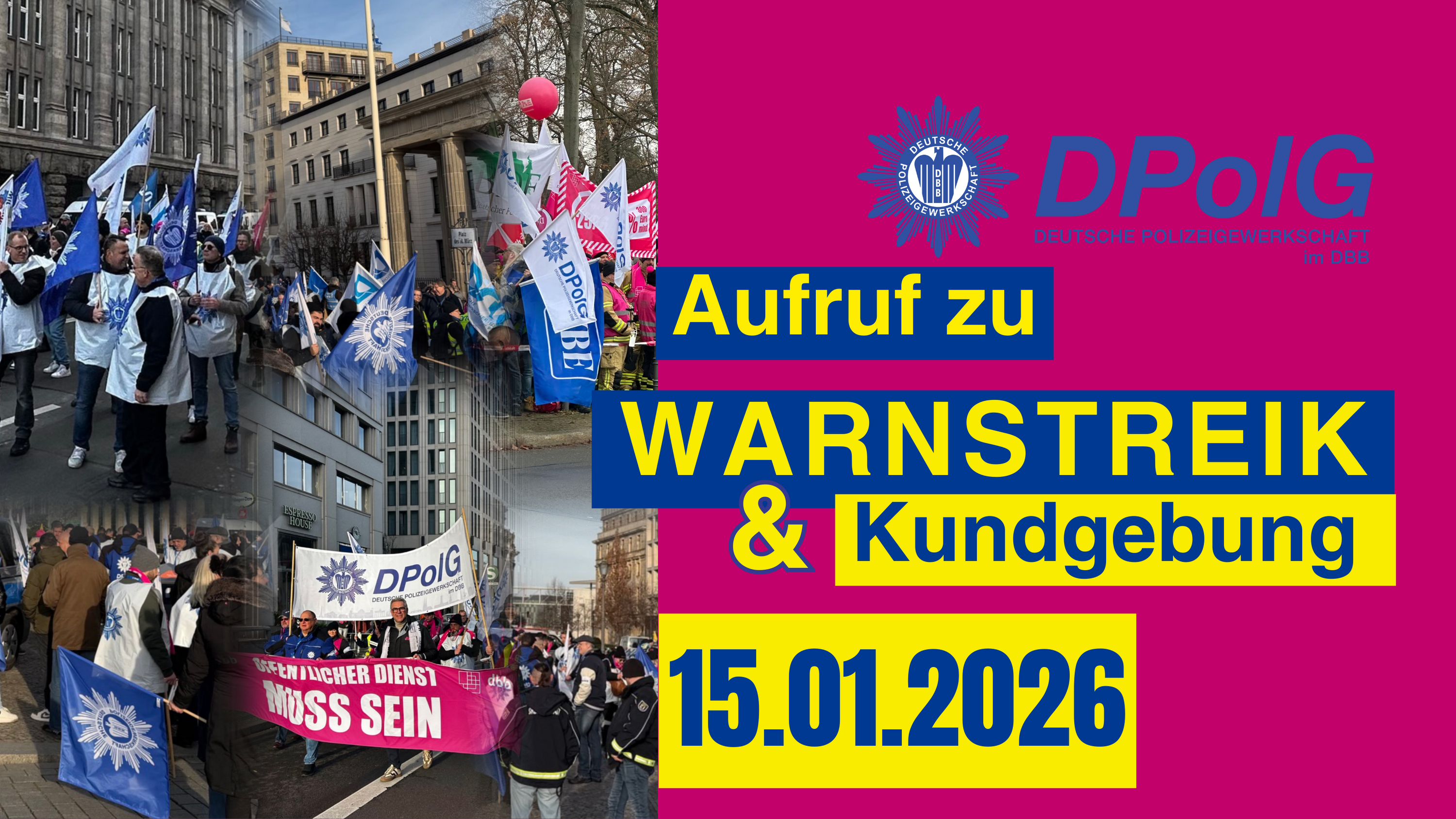 Polizeigewerkschaft DPolG ruft in Berlin zu Warnstreik und Kundgebung am Platz der Luftbrücke auf 